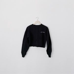 LIKE NEW! PACSUN! “UH HUH HONEY” BLACK PULLOVER CROP LONG SLEEVE TOP!